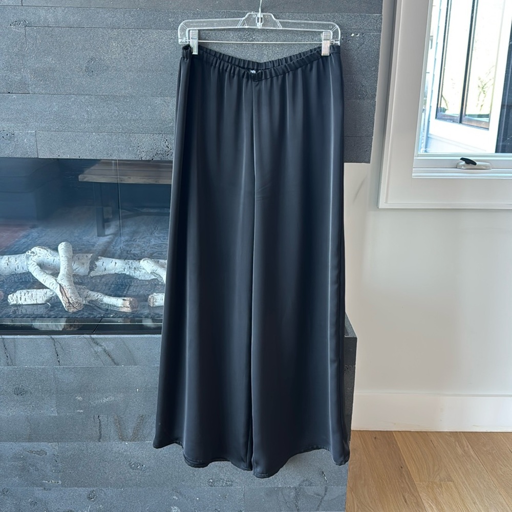 Zara black satin elastic waist wide leg pants medium M